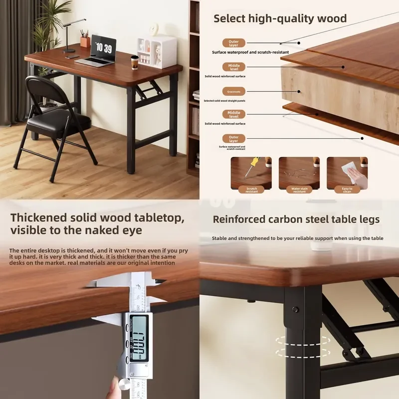 Eco-friendly Nordic Solid Wood Foldable Computer Desk Simple Modern Design for Office Home Study Use Rectangular Shape No