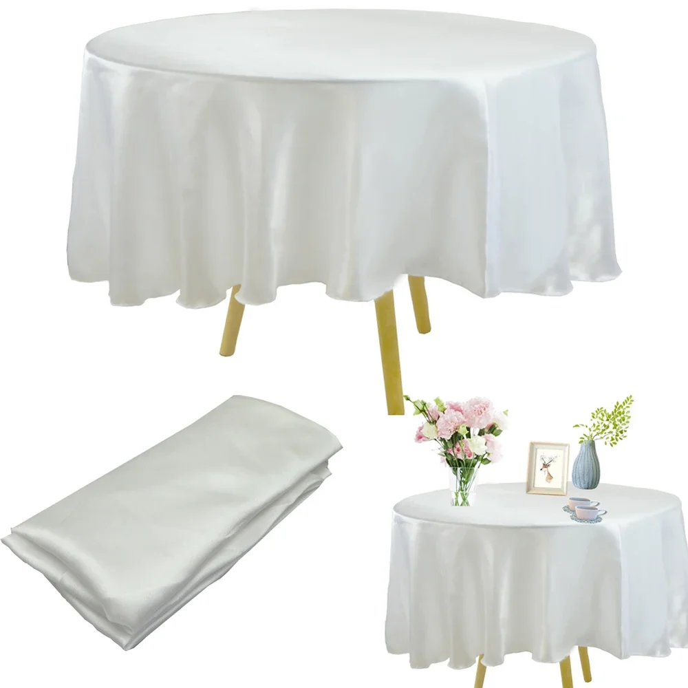 Round 145cm Table Cloth Satin Tablecloth Overlays Wedding Christmas Baby Shower Birthday Banquet Decor Outdoor Table Cover