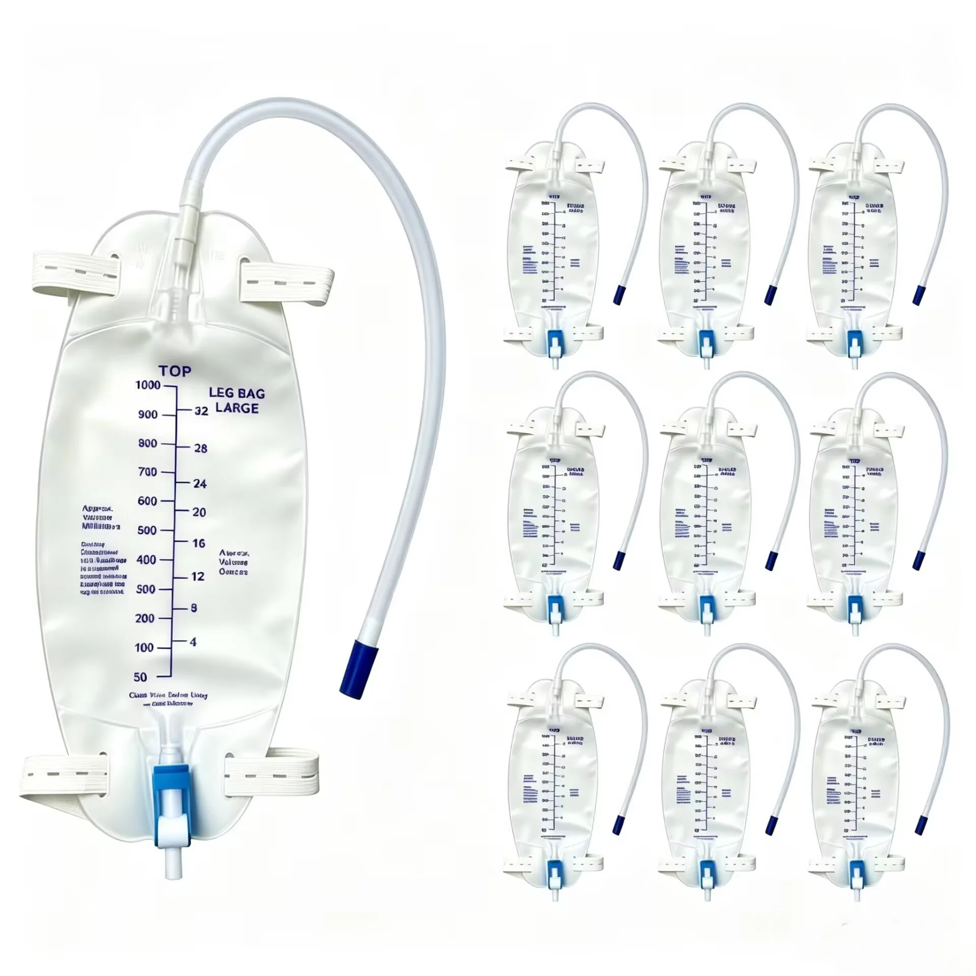 1000ml disposable leg urinary bag, individual packaging, anti-reflux valve, adjustable strap, incontinence drainage bag