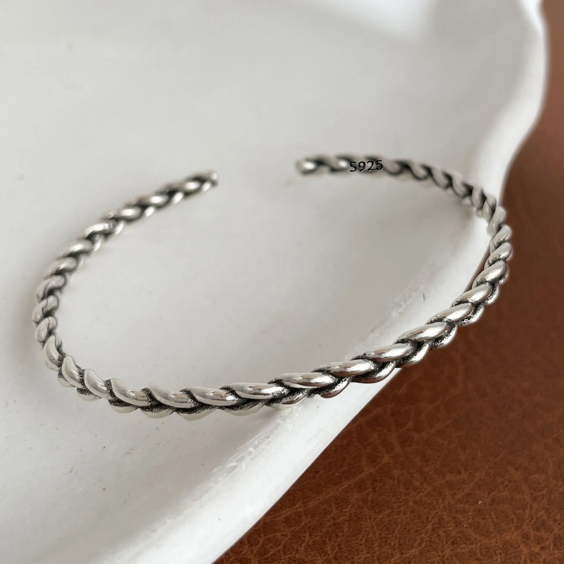 100 % massives 925er Sterlingsilber-Metallarmband für Damen, Vintage, handgefertigt, schlicht, Retro-Kette, Herz-Armband, Geburtstagsgeschenk, Party
