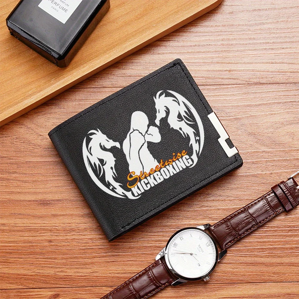 Dragon fighter boxing black background Men's Wallet Printing Design Simple Modern Stylish Business Father's Boyfriend's Christma