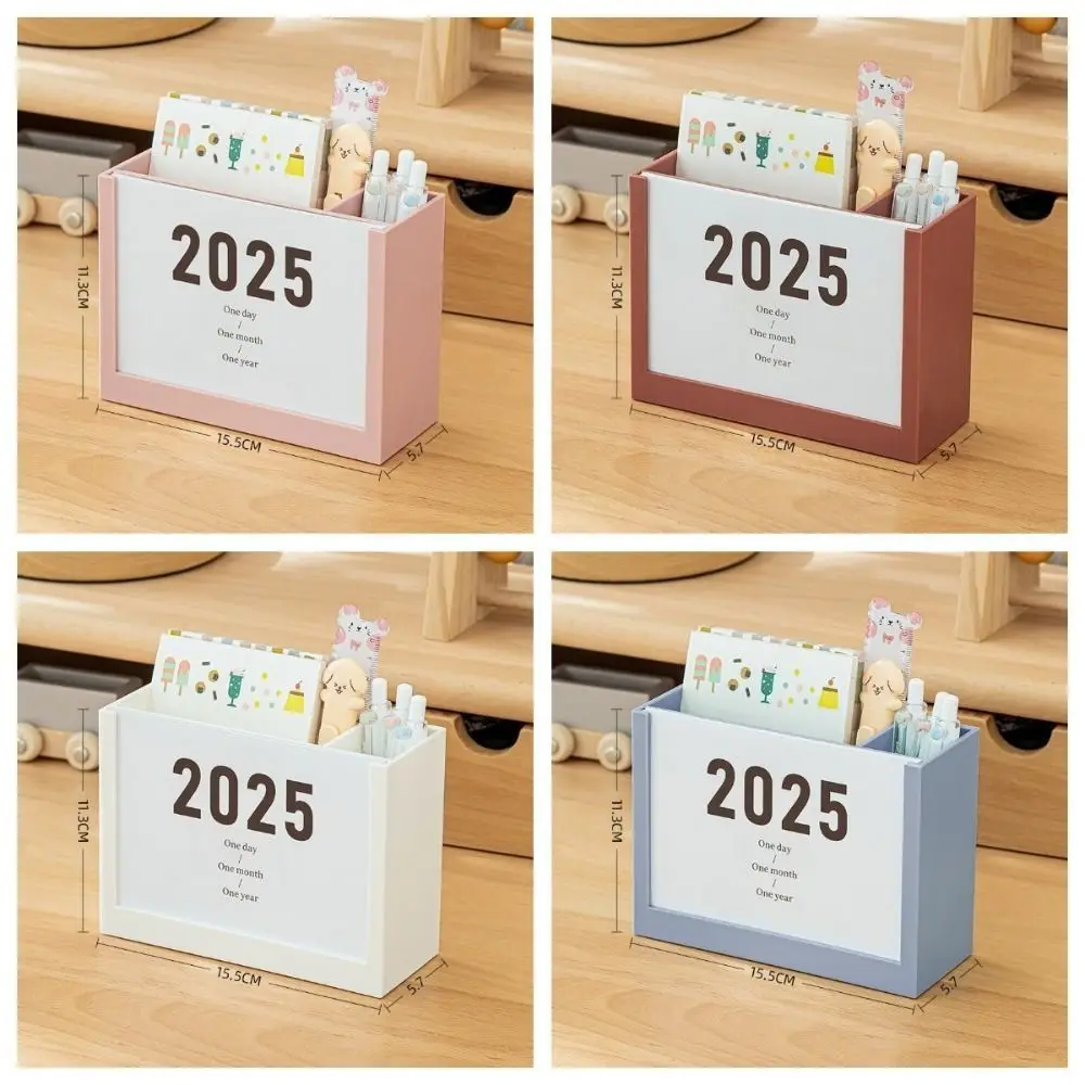 

2025 Desk Calendar Organizers Multi-Function Minimalist Desktop Stationery Organizer Desk Calendar Reusable Pencil Storage Box