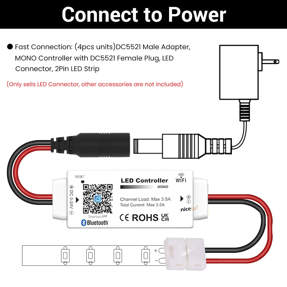 WS2812B WS2811 5050 MONO LED Strip Connectors With Single Double End Solderless Cover Connector 8mm 2pin LED Clip-On Coupler