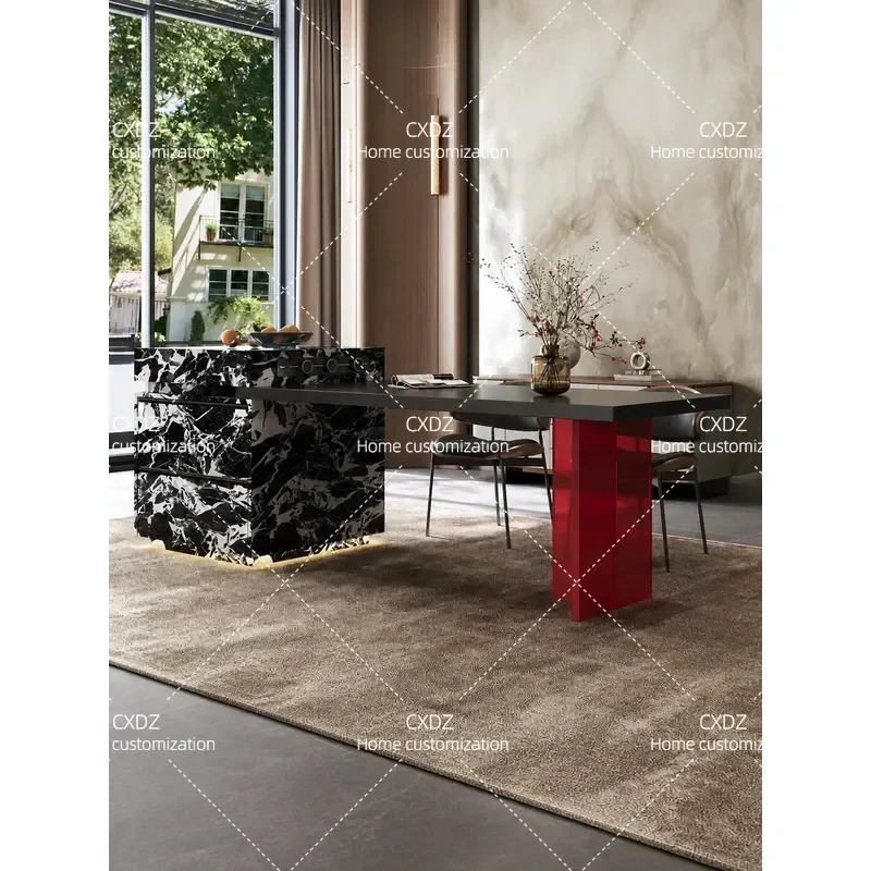 Italian Minimalist Island Dining Table Integrated Telescopic Household Small Apartment Open Dining Room Can Be Embedded With