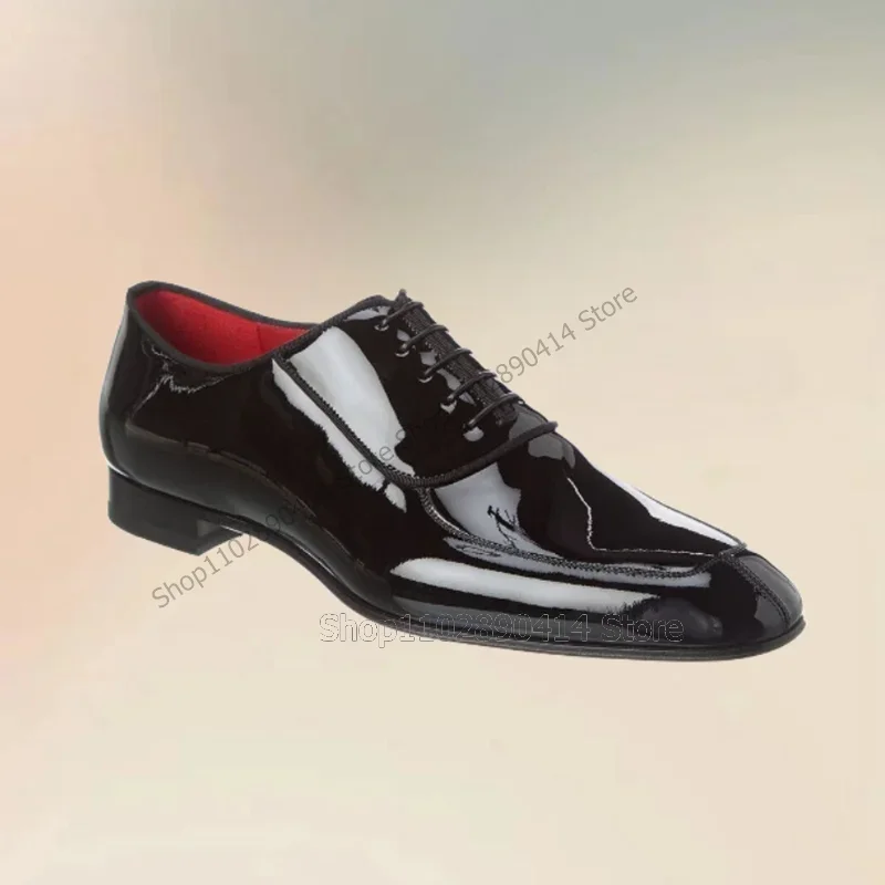 

Black Patent Leather Cross Tied Strappy Men Shoes Fashion Lace Up Male Shoes Luxury Handmade Party Feast Office Men Dress Shoes