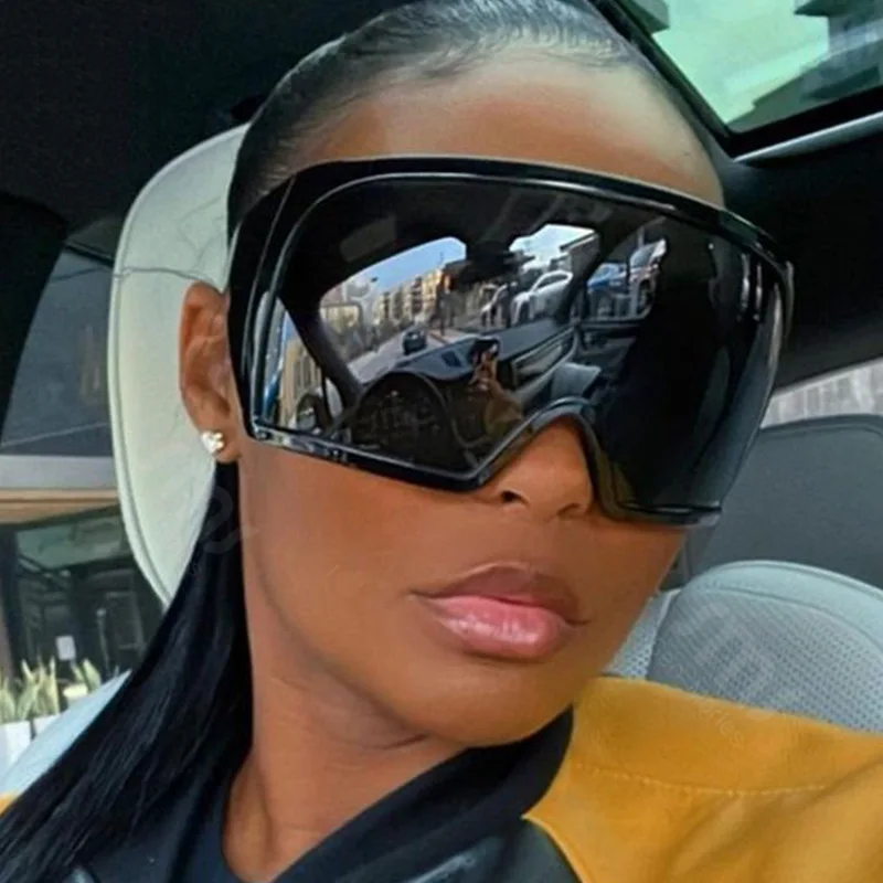 Y2K Big Frame Oversized Wrap Sunglasses Women For Men Vintage Flat Top Sun Glasses For Men Luxury Brand Designer Steampunk Shade