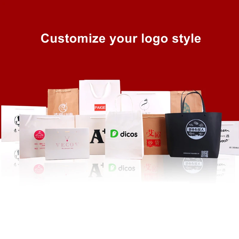 StoBag 5pcs Kraft Paper White Black Gift Tote Packaging Bags Large Cardboard Present Custom Logo Party Favor Business Wholesale