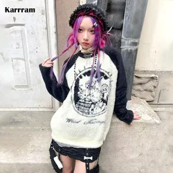 Karrram Japanese Y2k Knitted Sweater Grunge Aesthetics Oversized Pullover Vintage 2000s Harajuku Patchwork Knitwear Loose Lolita