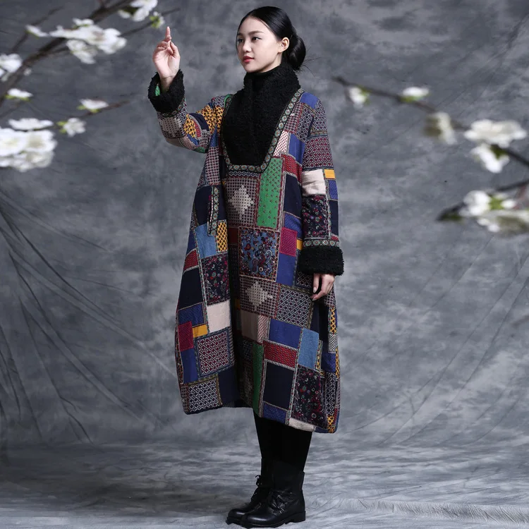 

Retro Chinese national style autumn winter Clothing women Long robe Ethnic heavy Cotton padded large Coat cotton warm jacket