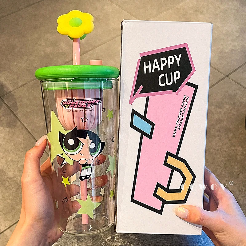 Кубок цветущий милый мультфильм пузыри Powerpuff Girls милые 760 мл соломенная чашка высокой емкости Kawaii периферия чашка для воды подарки