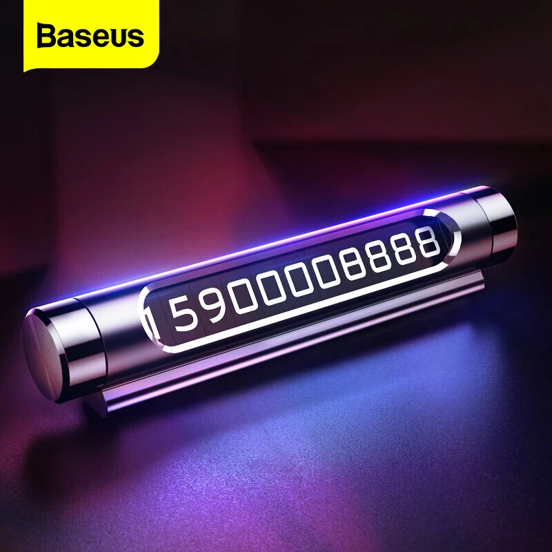 Baseus Car Temporary Parking Card Phone Number Plate Car Park Stop Luminous Metal Park Number Card Auto Interior Accessories