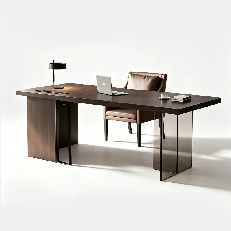 Italian light luxury acrylic floating desk, high-end minimalist modern computer with solid wood desk in home living room