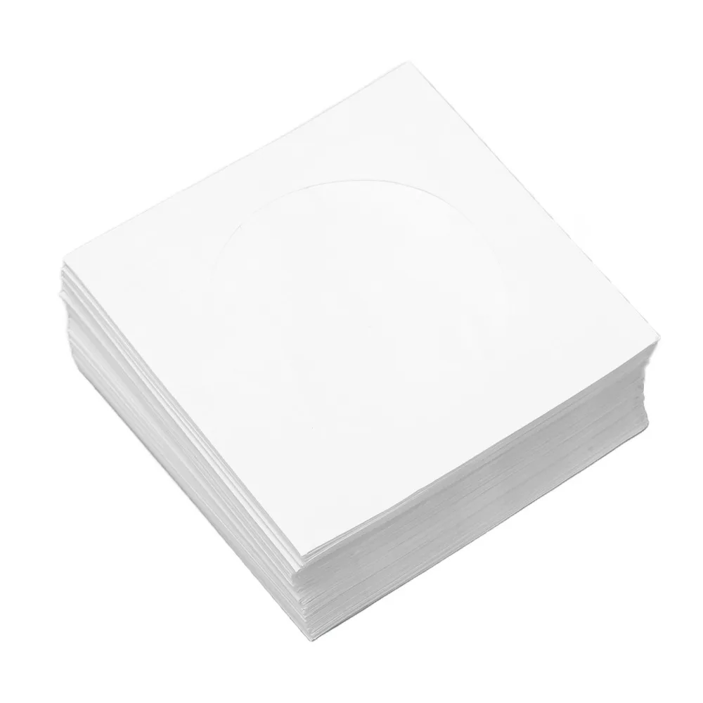 100PCS Practical Clear Window CD Sleeves Flap Design Reusable Disc Sleeves Envelopes Office Organization