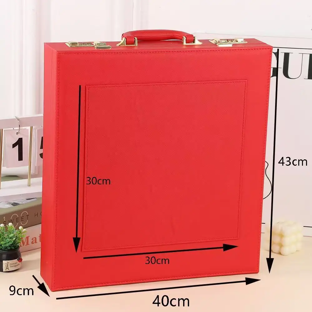 Festive Red Handheld High-end Leather Storage Box with Password Lock Exquisite Pattern Fit for Business Gifts Large Capacity