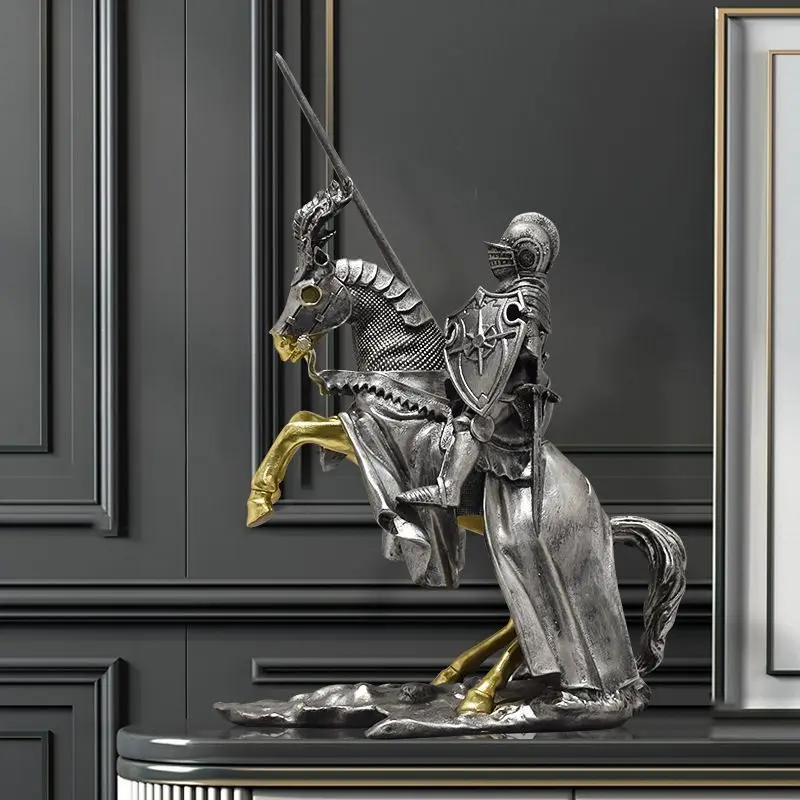 Retro Battle Knight Resin Figurine. High-end Tv Cabinet And Wine Cabinet Office Roman Armor Warrior Statue. Moving House Gift