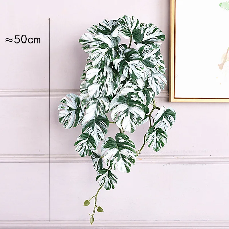 Artificial Wall Hanging Plants Fake Leaf Rattan Soft Glue Feel Fake Leaf Simulation Turtle Back Rattan Wedding Party Home Decor