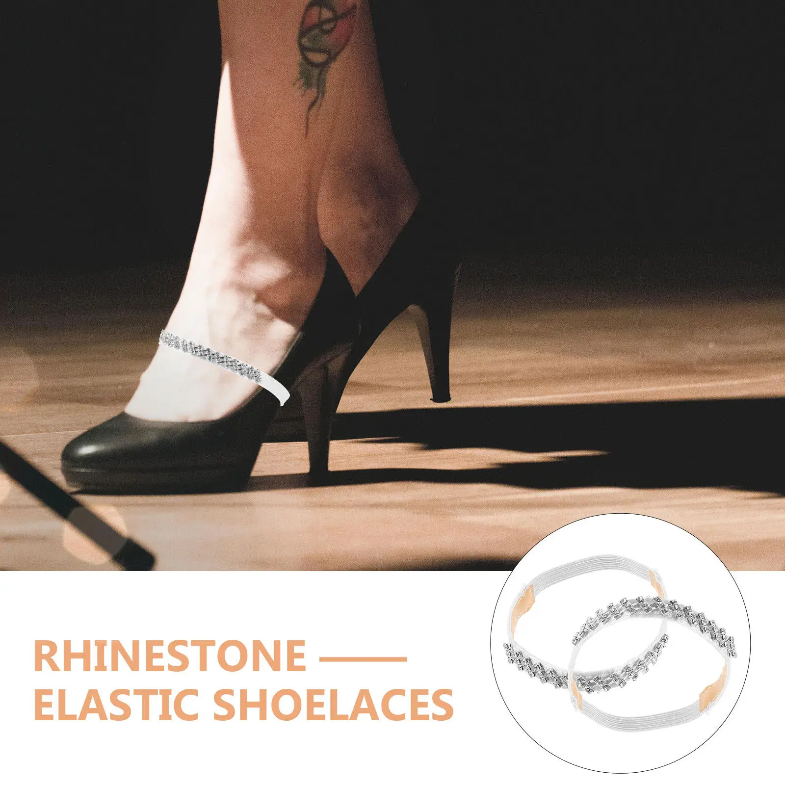 

1Pair Elastic Shoe Ankle Straps with Rhinestones Non-Slip Heel Strap for High Heels Detachable Secure Fit Comfortable Daily Use
