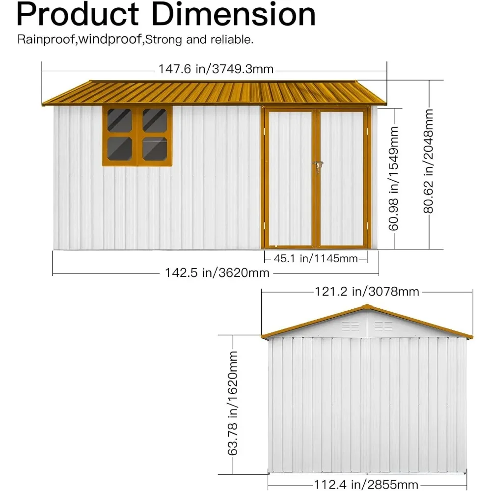 Extra Large Sheds 10ftx12ft,Outdoor Storage Sheds with Window,Tiny House,Metal Storage Shed with Design of Lockable Doors