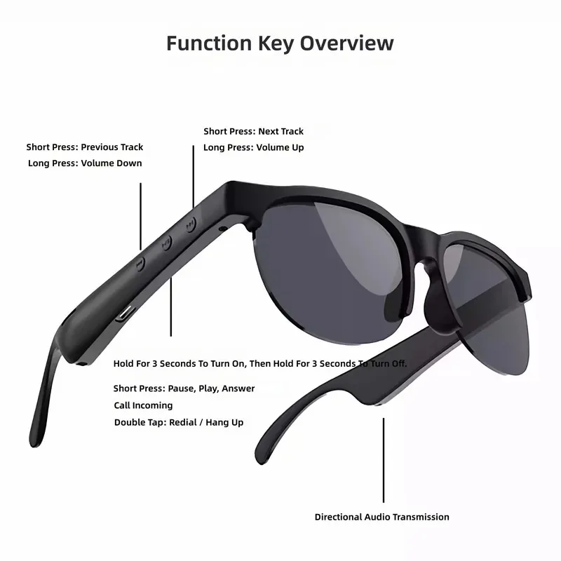 AI Smart Glasses Real Time Translation Bluetooth Sunglasses UV400 Protection Wireless Audio Eyewear for Men Women Travel