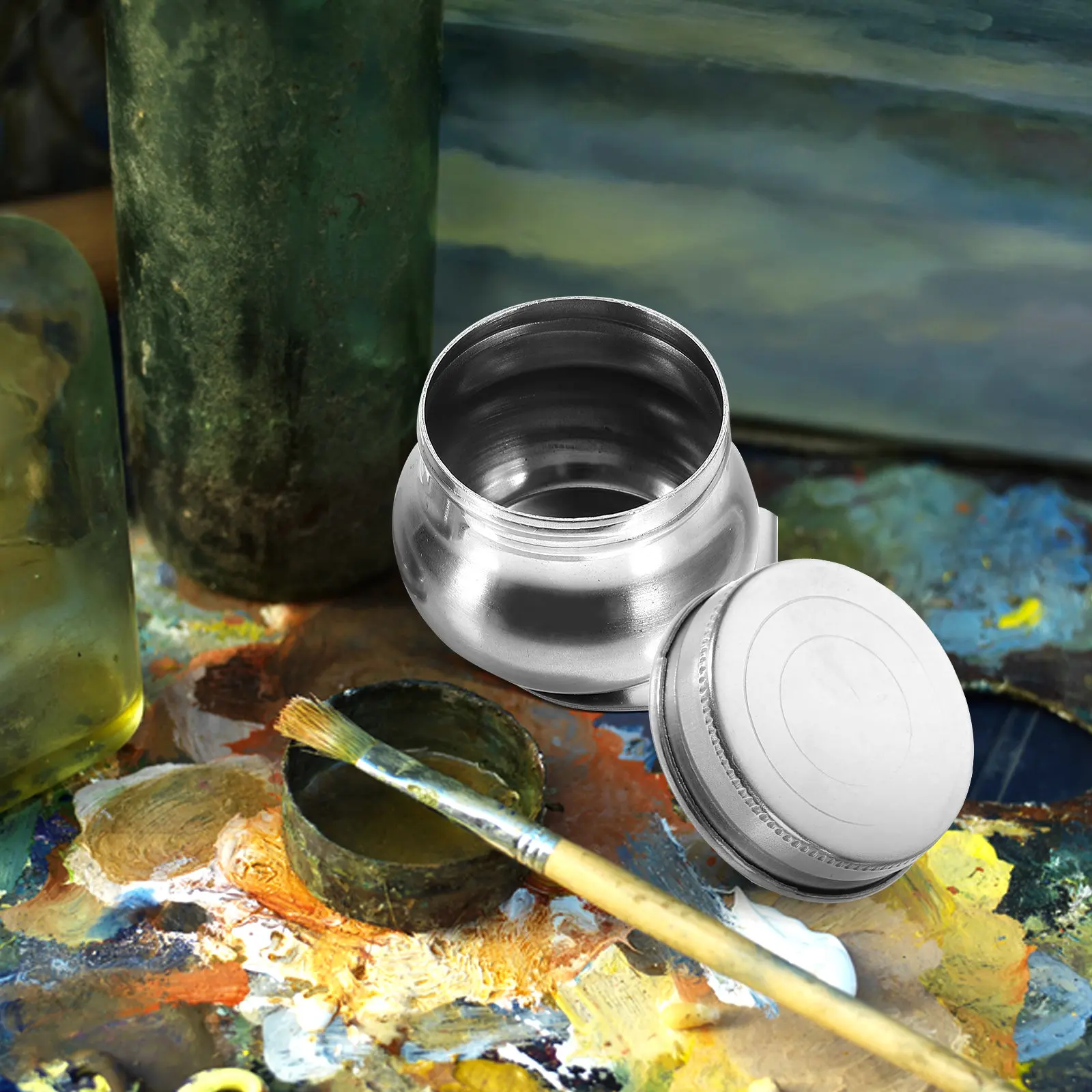 Professional Stainless Steel Palette Cup for Oil Watercolor Painting Portable Dipper Mixing Container Artists Drawing Supplies