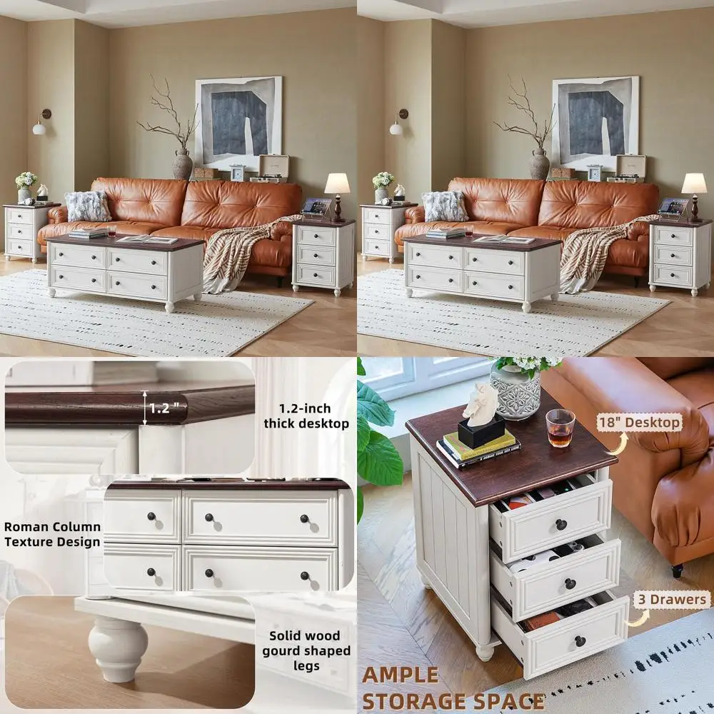 

Комплект деревянной мебели для фермерского дома из 3 предметов: 54 широких комода и 18 тумбочек с римскими колонками