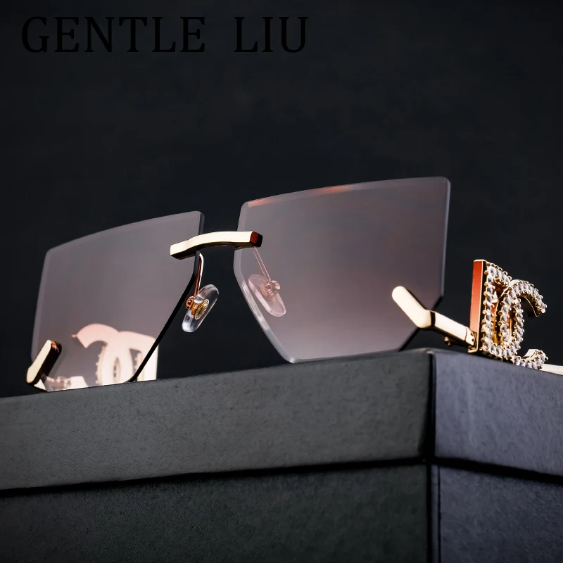 

Punk Rimless Square Sunglasses Women 2024 Luxury Brand Design Fashion Metal Frame Goggles For Ladies Retro Eyewear Shades UV400