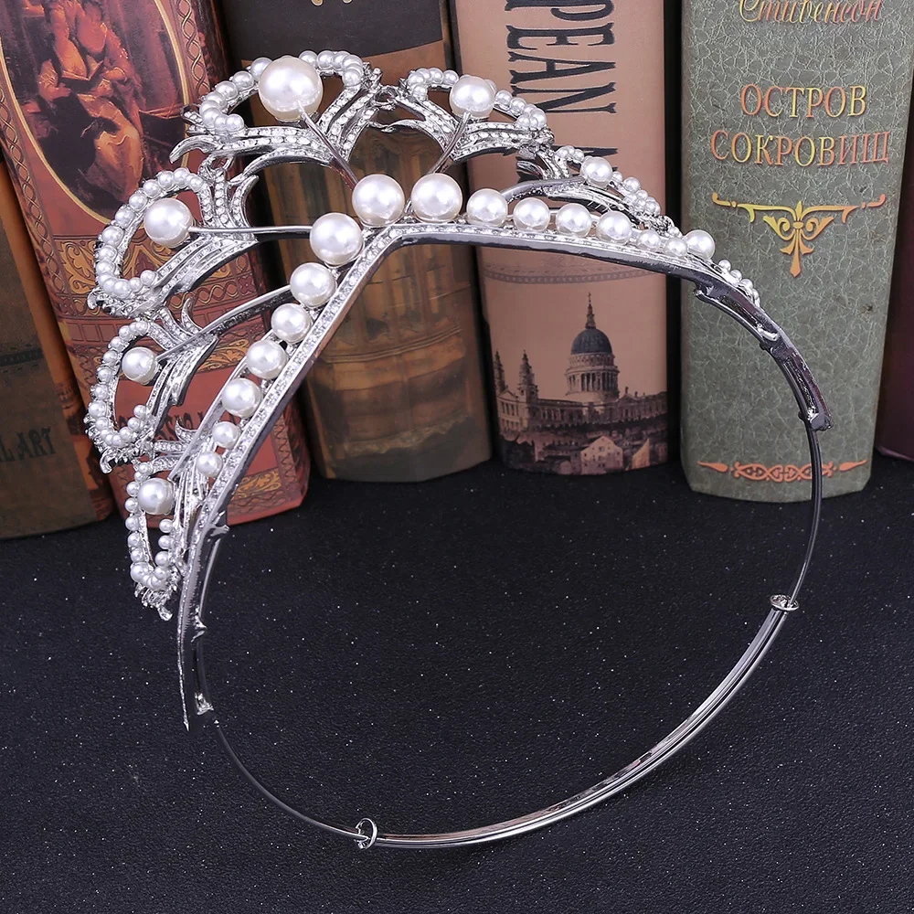 Vintage Baroque Crystal Crowns Peacock Feather Pearl Rhinestone Tiaras Bridal Wedding Hairband Hair Accessories Jewelry