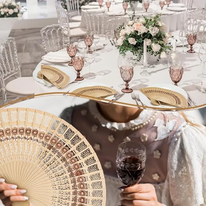 Vintage Sandelholz Faltbarer Handfächer mit Hohlblumen-Gravur Chinesischer Handfächer für Hochzeitsgeschenk Heimdekoration Foto-Requisiten – Detail 8