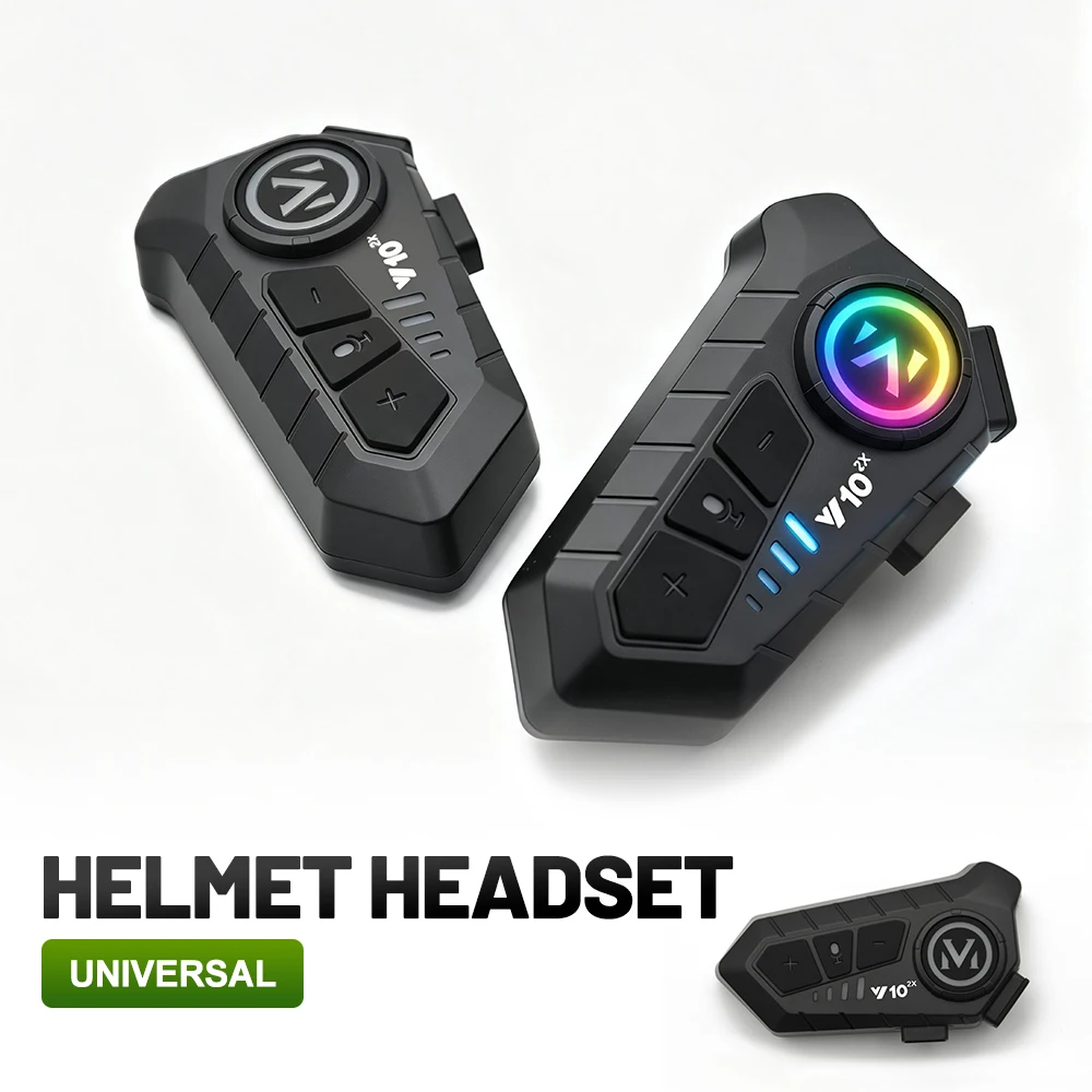 Y10‑2X Premium Wireless Helmet Intercom Headset,1/2Pcs,MP3,IPX6 Waterproof Clear Sound Moto Hands‑Free Call 1000mAh Long Standby