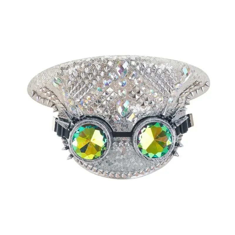 

R1WE Steampunk Wanhua Mirror Sequin Hat Rainbow Rivet Diamond Decoration Hip Hop Hats