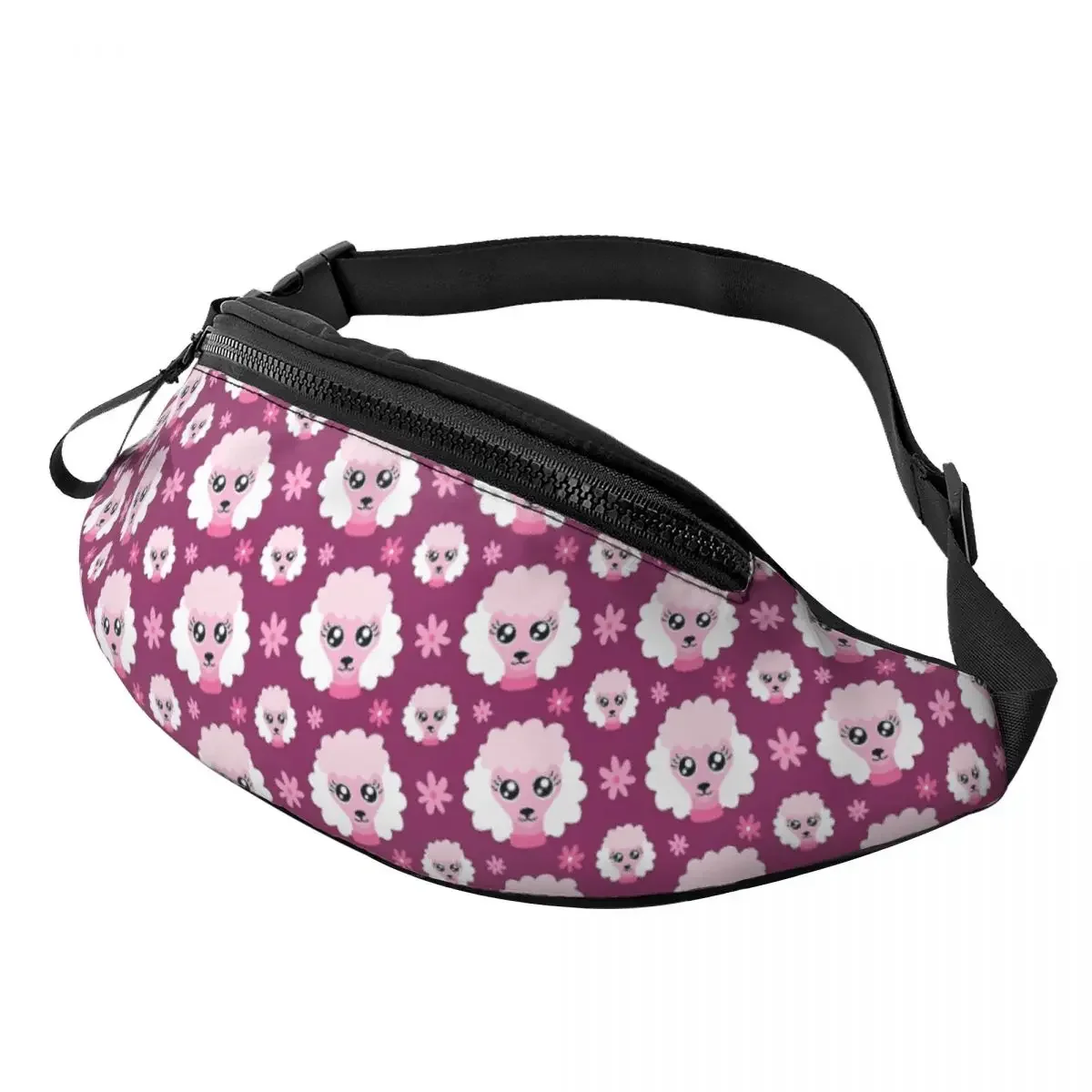 Sac banane à fleurs de caniches pour hommes et femmes, sac à bandoulière décontracté, sac de taille mignon, voyage, téléphone, poudres d'argent