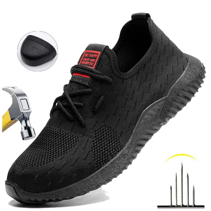 Mens Safety Shoes Breathable Steel Toe Cap Boots Anti-smashing Anti-smash Safety Work Shoes Lightweight Men Women Work Sneaker