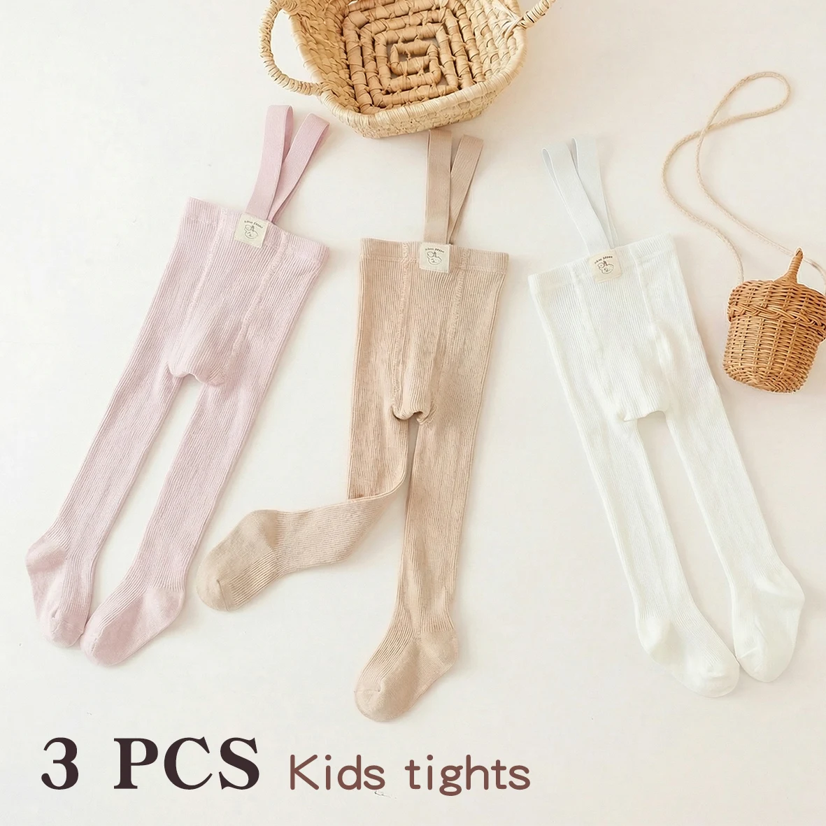 3 PCS Kids Tights Classic Solid Color Baby Suspender Pantyhose - Cute & Comfy Casual Bottoms for Spring Autumn