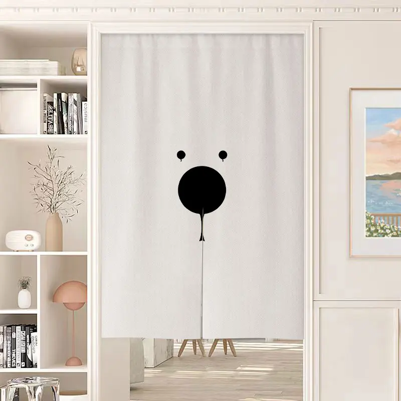 VIKAMA Simple Bear Face Noren Door Curtain Solid Light Fabric Hanging Curtain Study Doorway Privacy Partition Home Decor