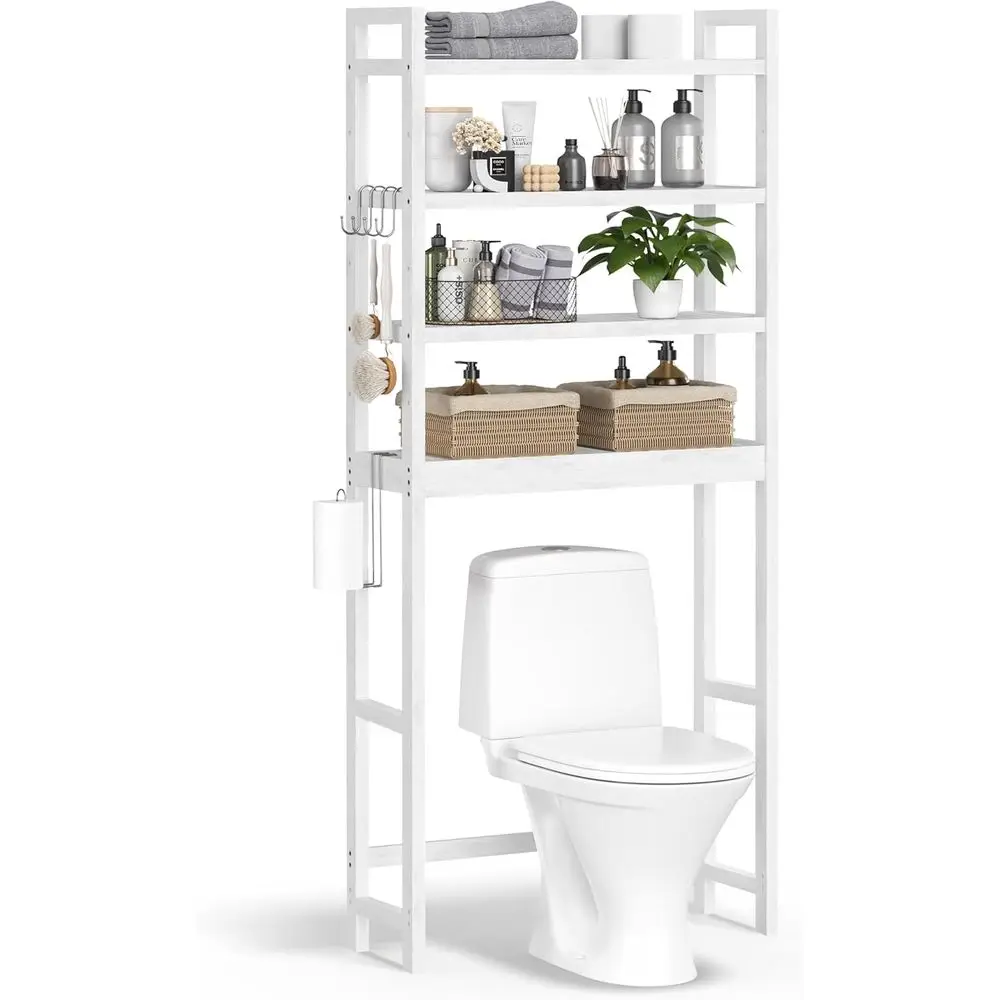

4-Tier Cloud White Over Toilet Storage Organizer, Adjustable Shelves, 10.2x24.8x72.8 Inches, Space-Saving Bathroom Solution