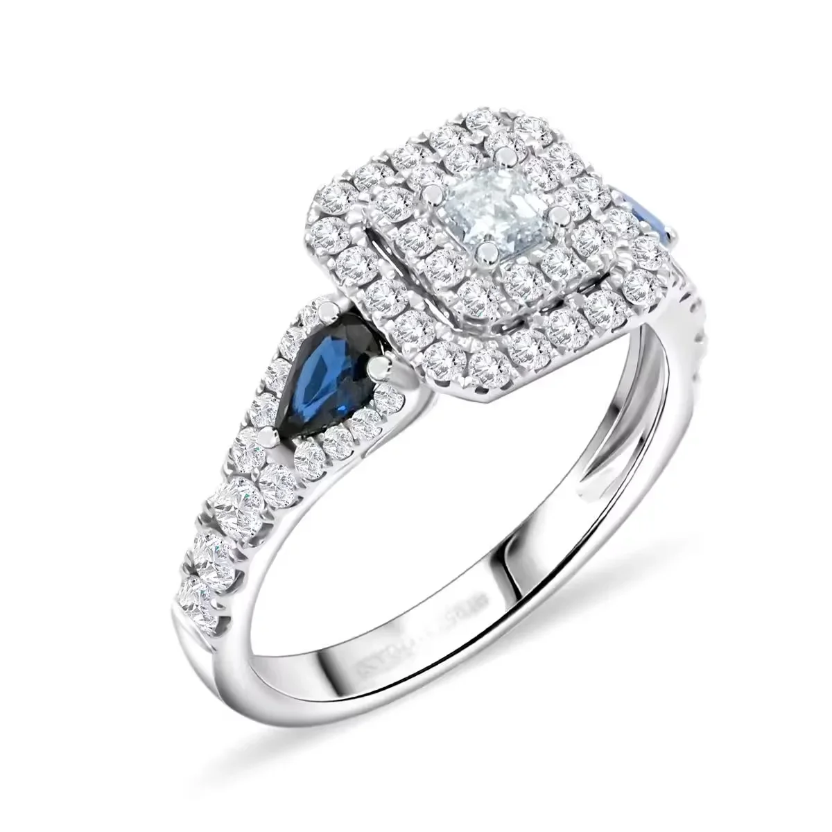 Elegant 925 Silver Ring For Women Square Cut White CZ with Pear Shape Blue Sapphire Gemstone Halo Wedding Ring Fine Jewelry Gift