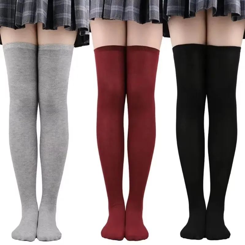 Calcetines largos de tubo para niñas, calcetines largos de Color sólido blanco y negro, calcetines sexis por encima de la rodilla hasta el muslo, medias por encima de la rodilla