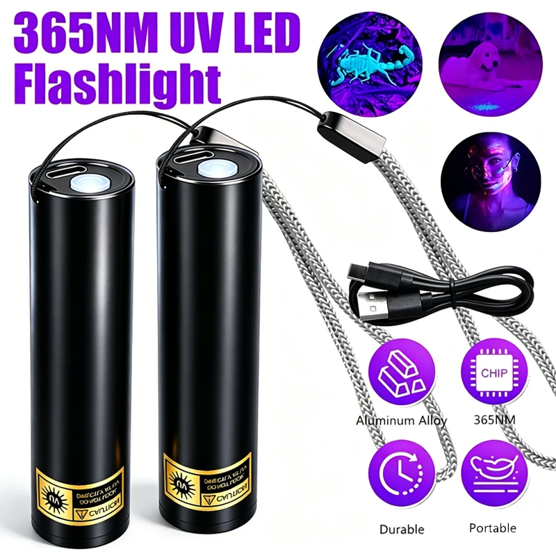 USB Charging Mini 365nm 395nm Blacklight UV Flashlight Ultraviolet Torch Cat Dog Urine Scorpion Ore Tinea Manicure Detector Lamp