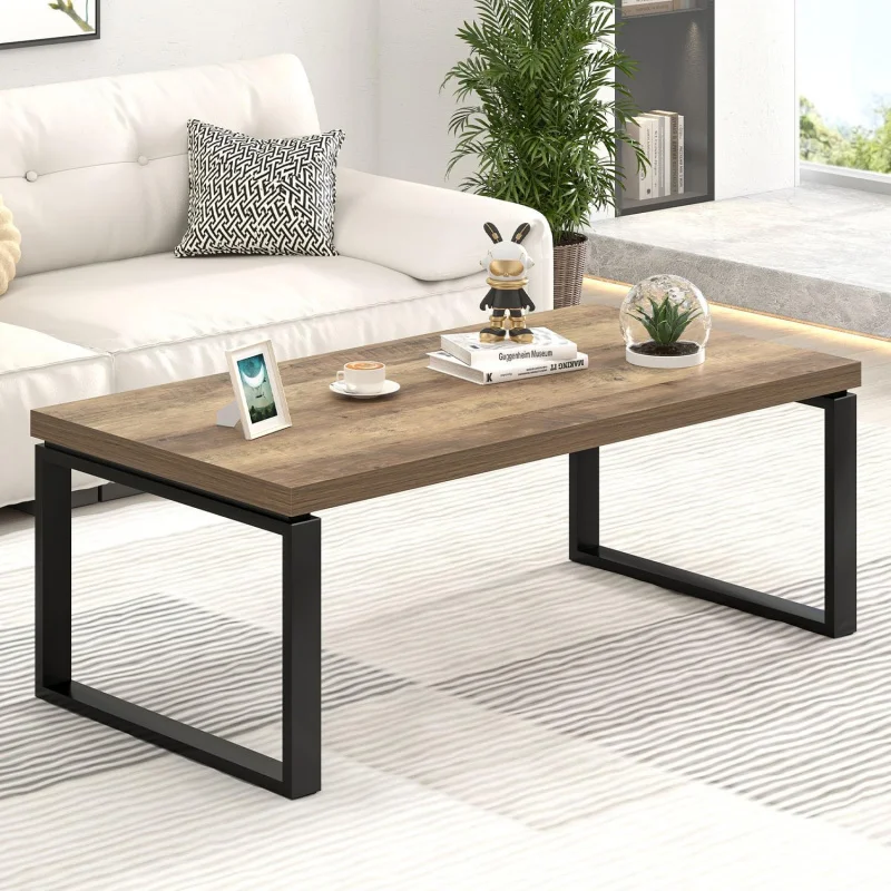 (UUX) Mesa central retangular industrial moderna de madeira e metal para escritório doméstico carvalho rústico 47 polegadas UQ