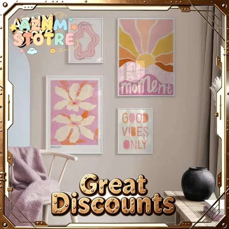 Blumen Rosa Kunstdrucke Nordischer Creme-Stil Poster Minimalistische Heilende Farben Dopamin Leinwandgemälde Wohnzimmer Wanddekoration