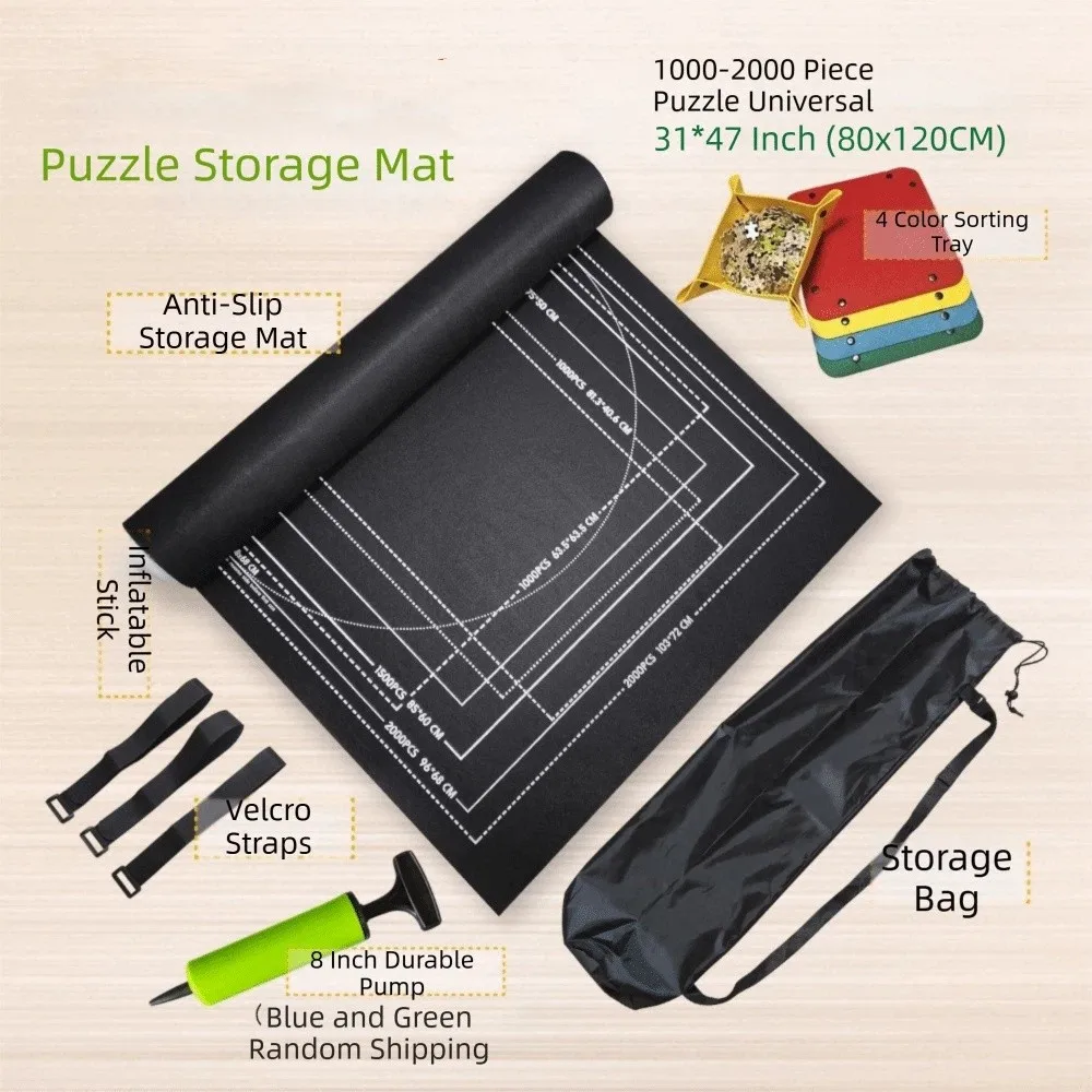 Roll Up Jigsaw Puzzle Storage Mat Set 1500/2000/3000 Pieces Polyester Puzzle Saver Pad with Inflatable stick with Storage Bag