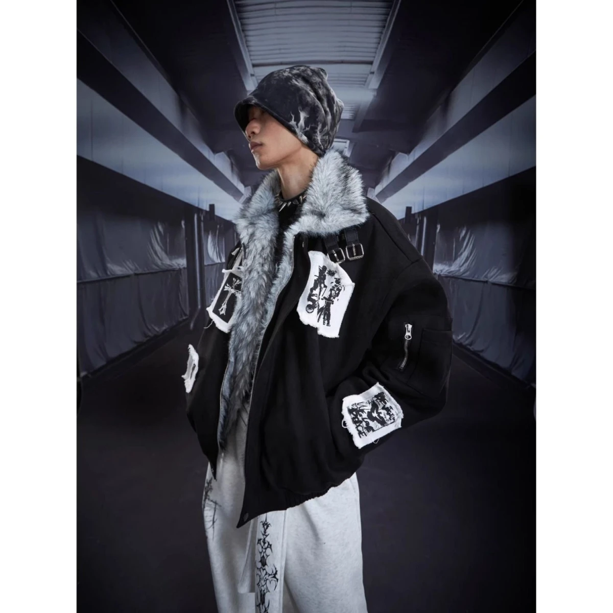 

Retro Patchwork Mountain Eagle Jaet Men's Thiened ort Cotton Coat Winter Warm Couple's Cotton Padded Youth Faion