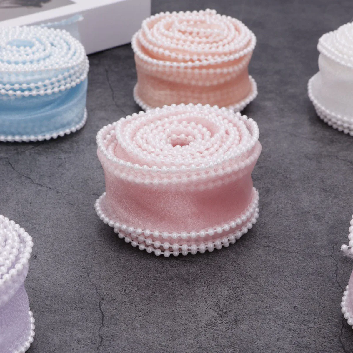 (5yards/roll)4cm Pearl Edge Organza Ribbon Wave Silk Lace Children Hair Accessories Lolita Handmade Decorative Gift Box Wedding