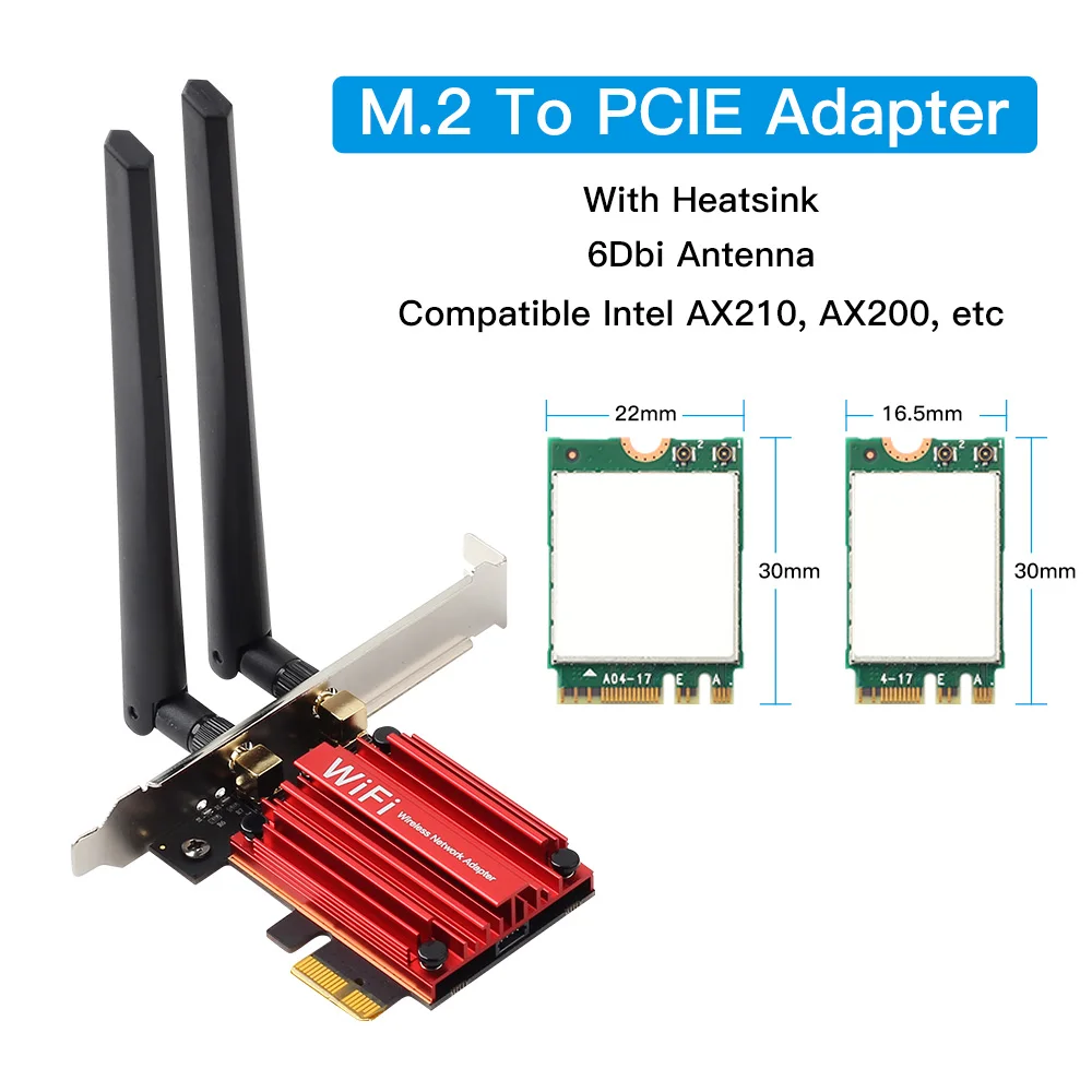 Fenvi M.2 a PCI Express adaptador inalámbrico convertidor M.2 NGFF WiFi tarjeta Bluetooth con antenas de alta ganancia para Intel AX210 BE200