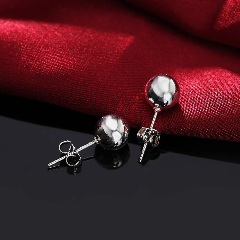 NEW ARRIVE Hot Sale Silver 925 Plated 8mm SOLID Beads Cute Women Lady Flower Stud Earring Jewelry Best Gift Lowest Price