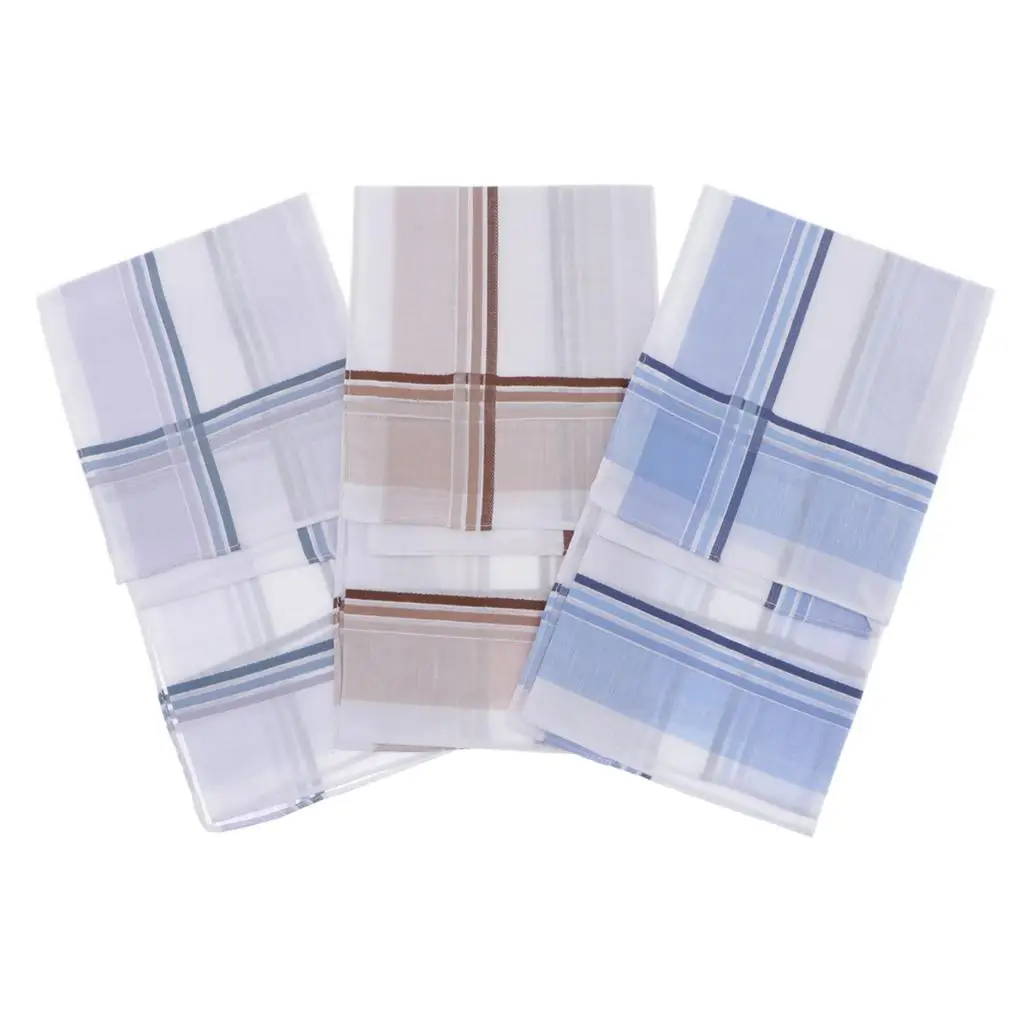 3x Mens Handkerchiefs Plaids Square Hanky Washable Soft Kerchiefs Hankie