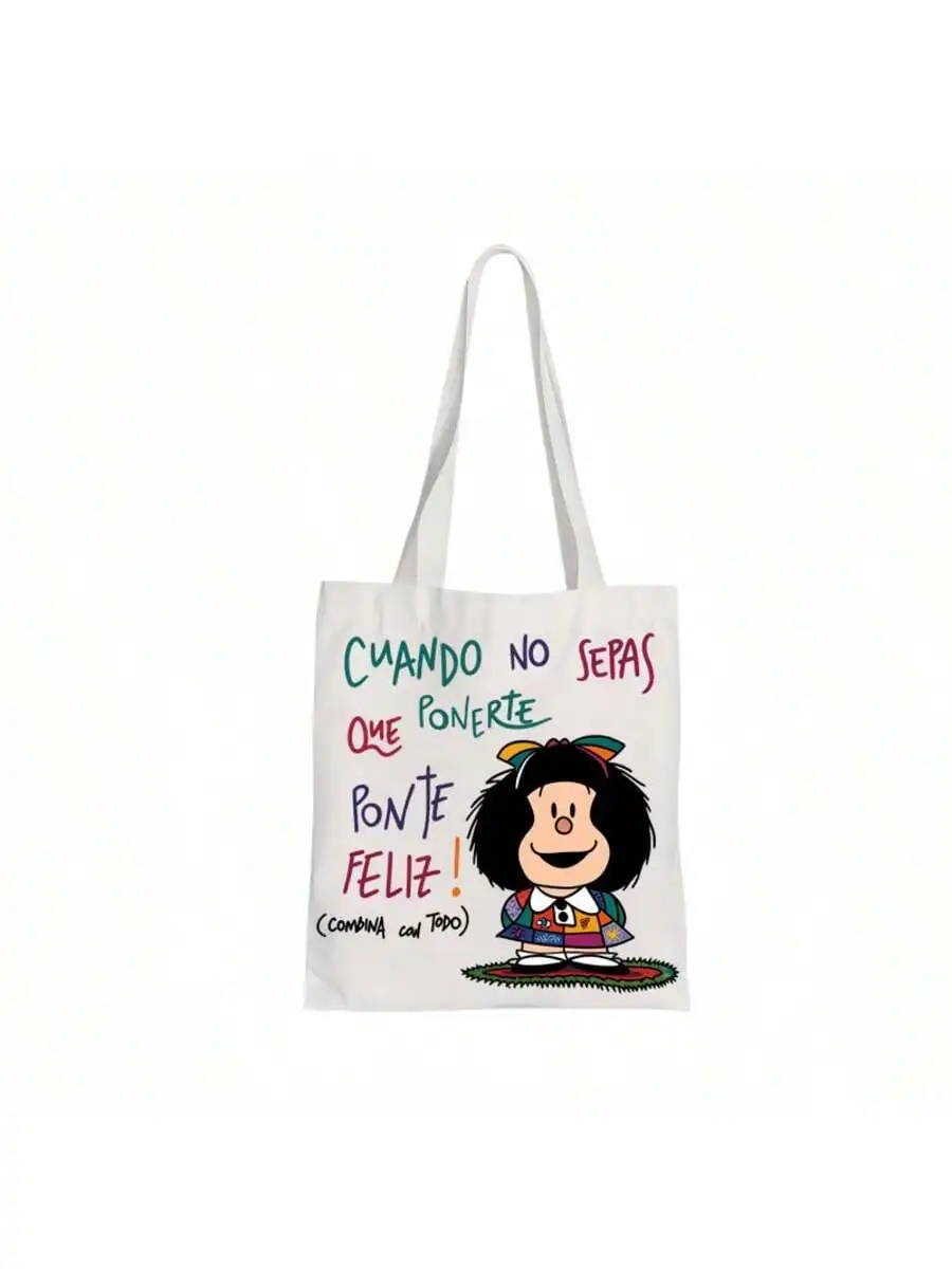 Cartoon Mafalda Mafada 2D-Druckmuster Canvas-Tragetasche Modische Unisex-Umhängetasche für den täglichen Gebrauch – Detail 3