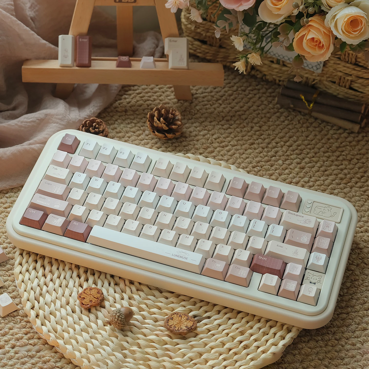 URE Pink Caramel Islex Keycaps Dye-sub Cherry Profile PBT Keycaps Set Hangul Keycaps For MX 61/68/87/96/104 Mechanical Keyboard