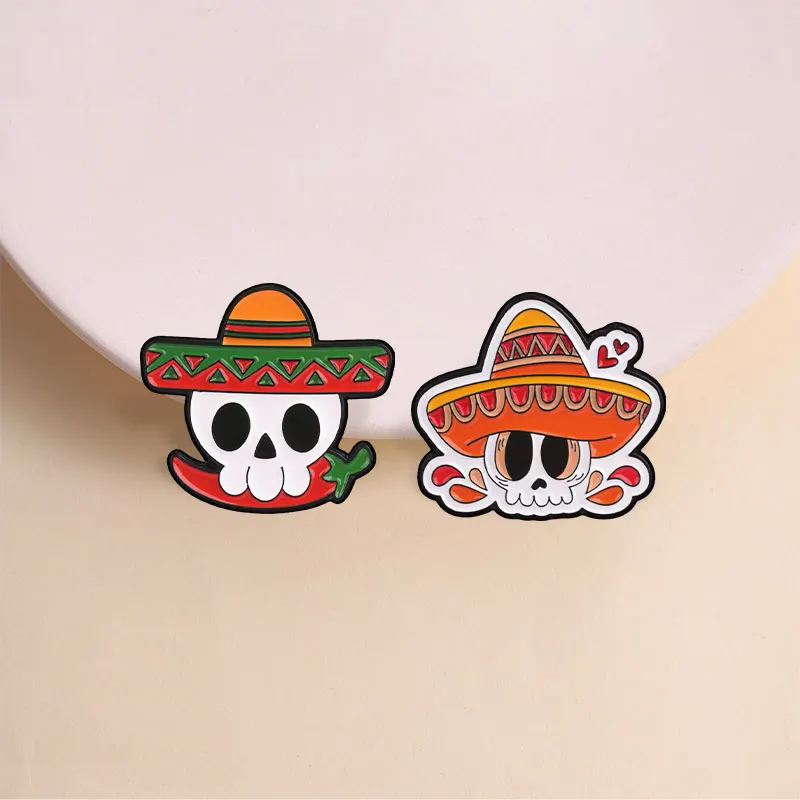 Mexican Day of the Dead Enamel Pins Cinco De Mayo Calavera Sugar Skull Sombrero Brooches Día de los Muertos Halloween Badge Jewe
