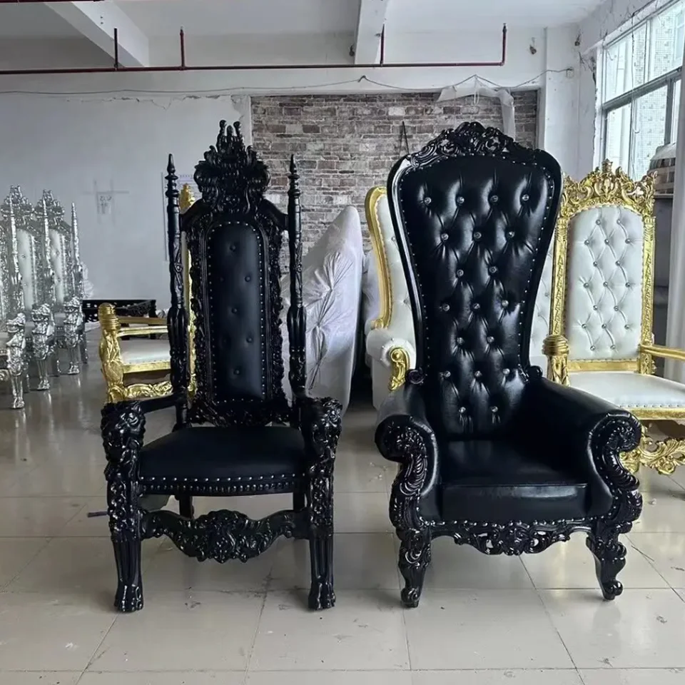 Black king and Queen Wedding Royal Throne Chairs Bjflamingo Wood Luxury Wedding king and Queen Throne Chair